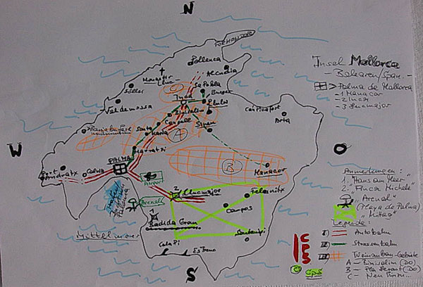 Karte von Mallorca - handgeklöppelt von Weinnase